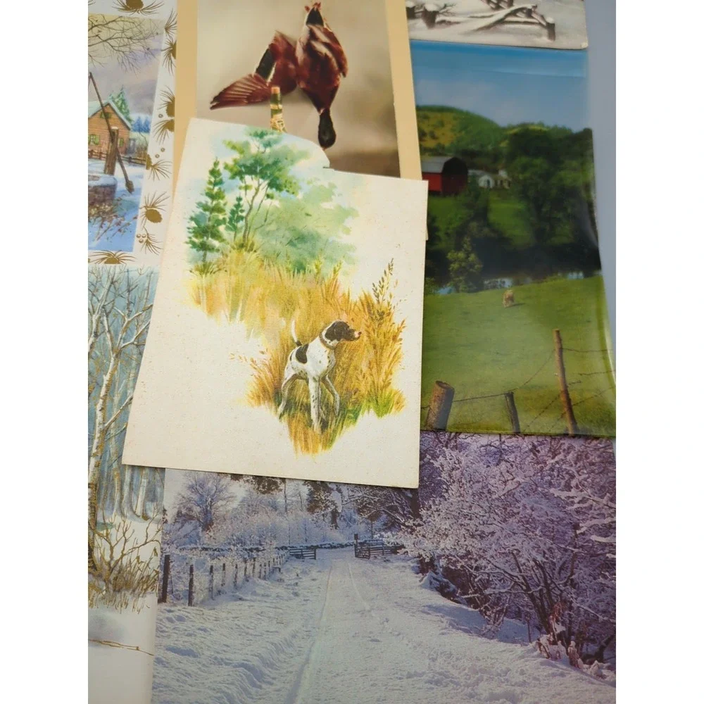 15 Old Vtg Used Christmas Card Fronts for Crafts Winter Scene Country Farm‎ Hunt